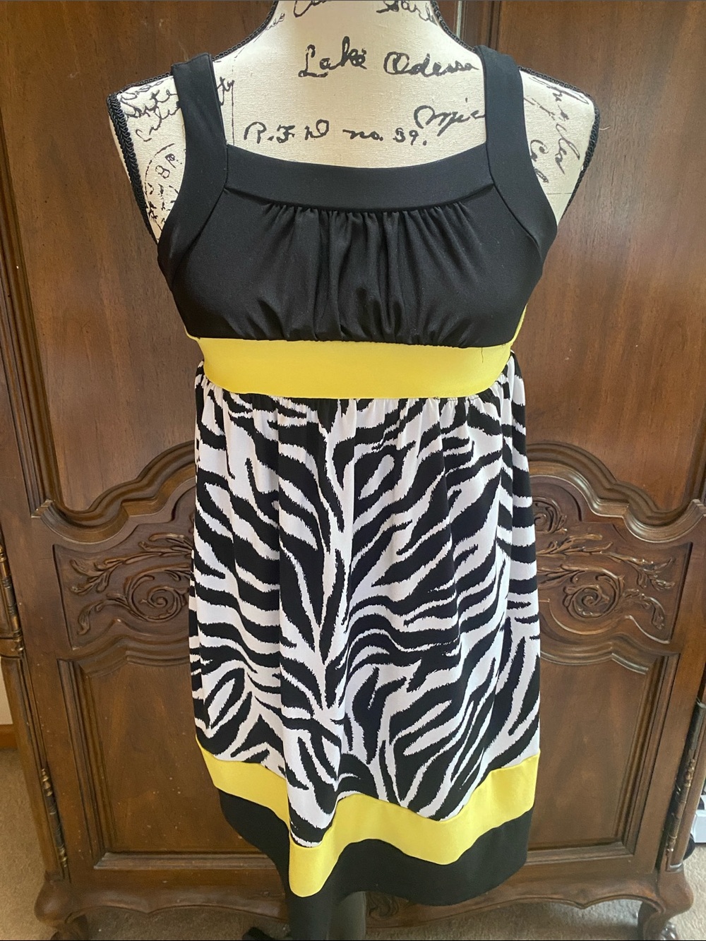 Black & White Zebra Print Tank Dress with Yellow Accents